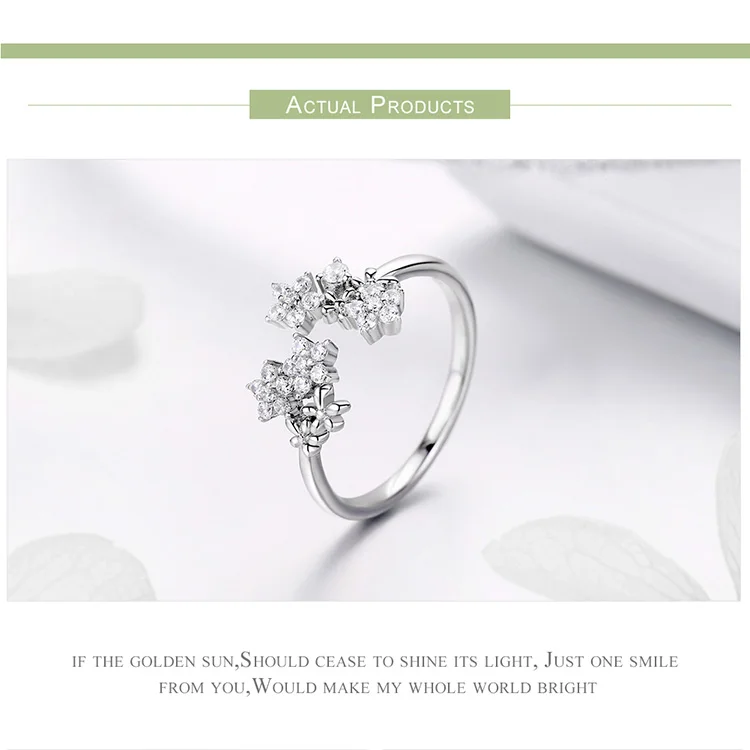BAMOER серебряное кольцо, чистый Фианит, кристалл, светящийся цветок, ромашка, серебро 925 пробы, кольца на палец для женщин, корейское роскошное кольцо GAR021