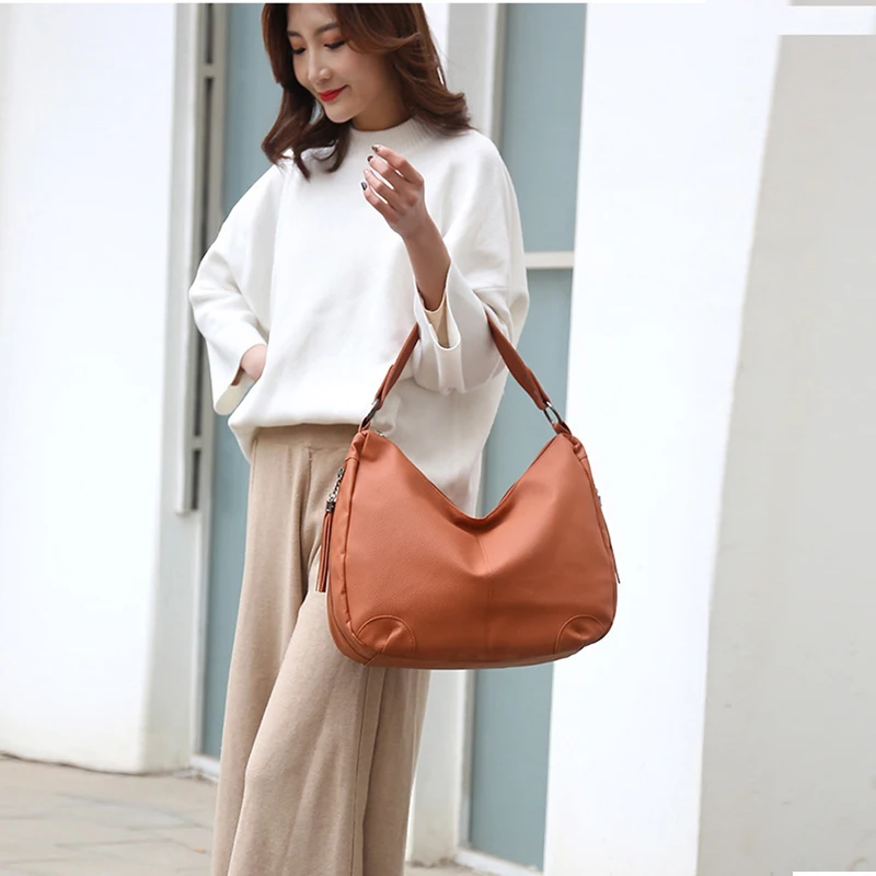 cheap Handbag Women Bag Shoulder Bags Large Capacity Soft Leather Bags For Women Black Ladies Hand Bags Bolso Mujer