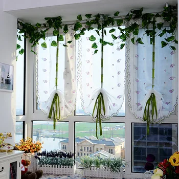 

2018 1pc Sheer kitchen door window purple curtain patchwork liftering roman blinds Water soluble embroidered curtain