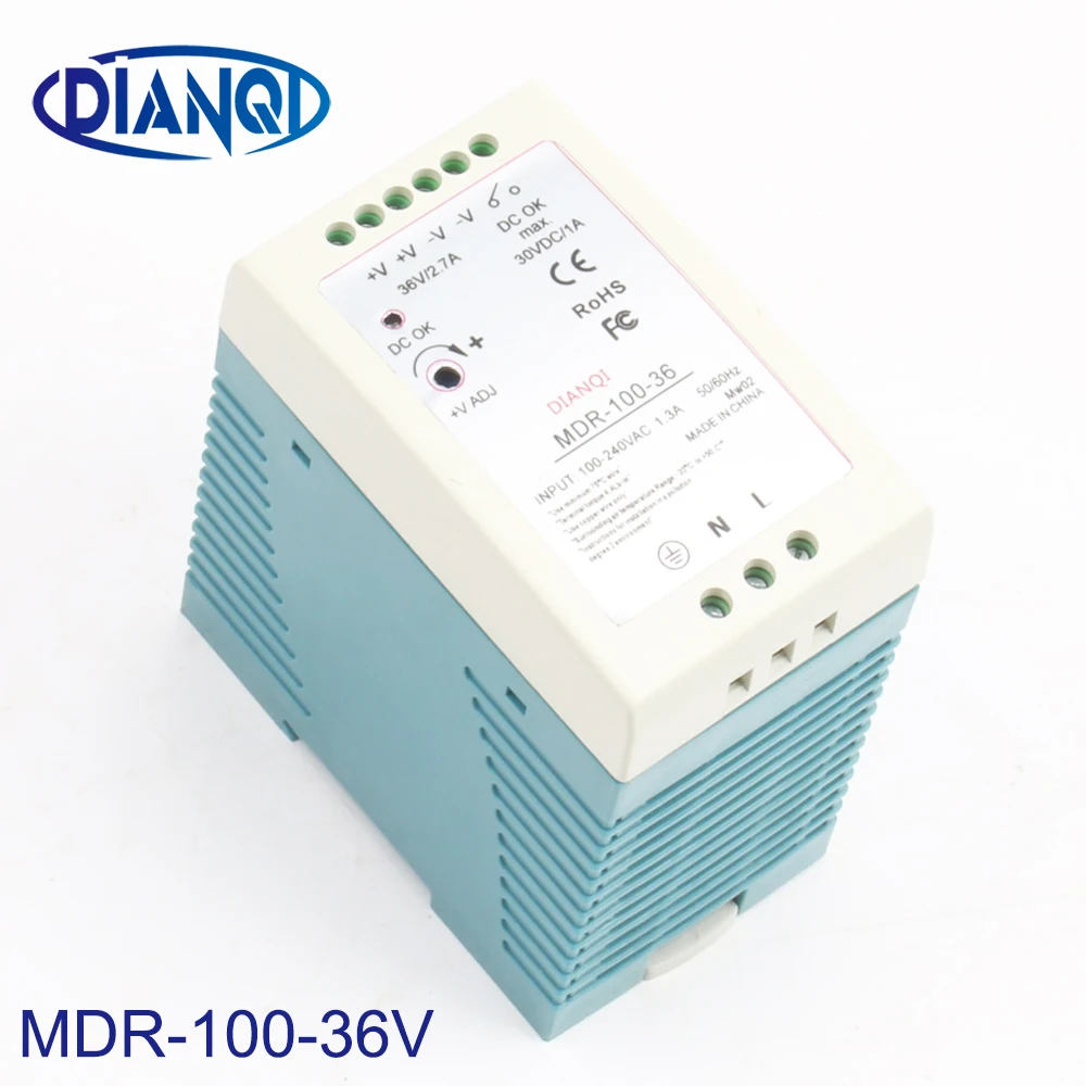 DIANQI MDR-100 12 В 15 в 24 в 36 в 48 в 100 Вт din-рейка источник питания ac-dc трансформатор для светодиодных лент светильник 110 В 220 В