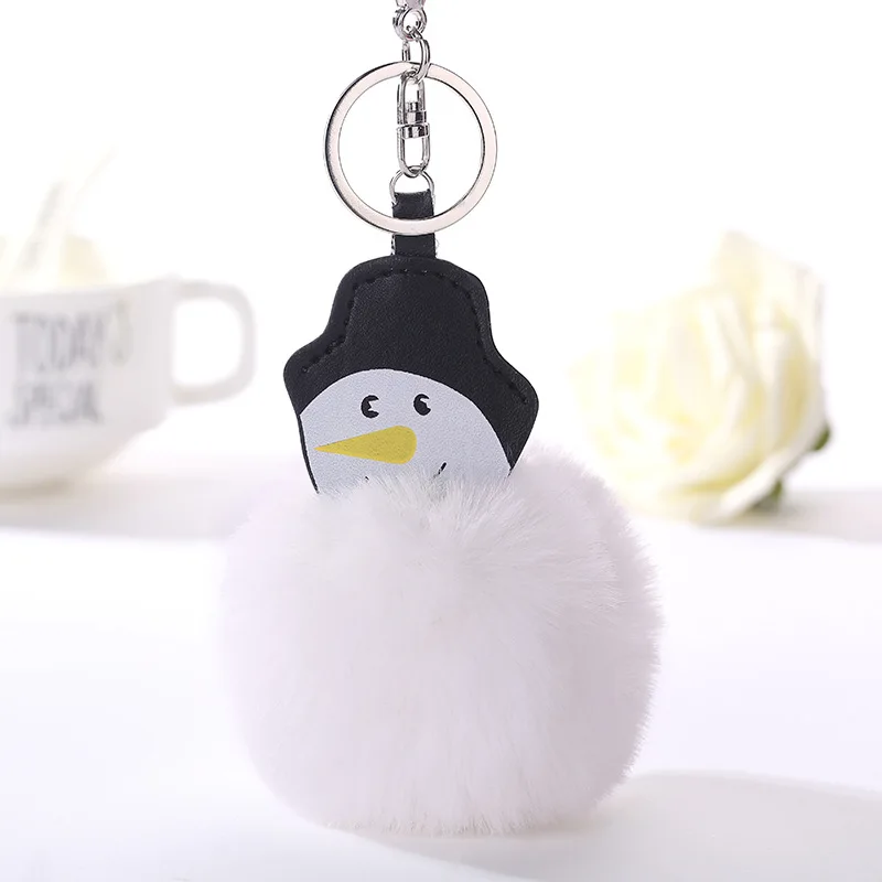 

Pompom Faux Rabbit Fur Ball Snowman Keychain Leather Key Chain Keyring Chaveiro Car Jewelry Accessories Sleutelhanger 6C0047