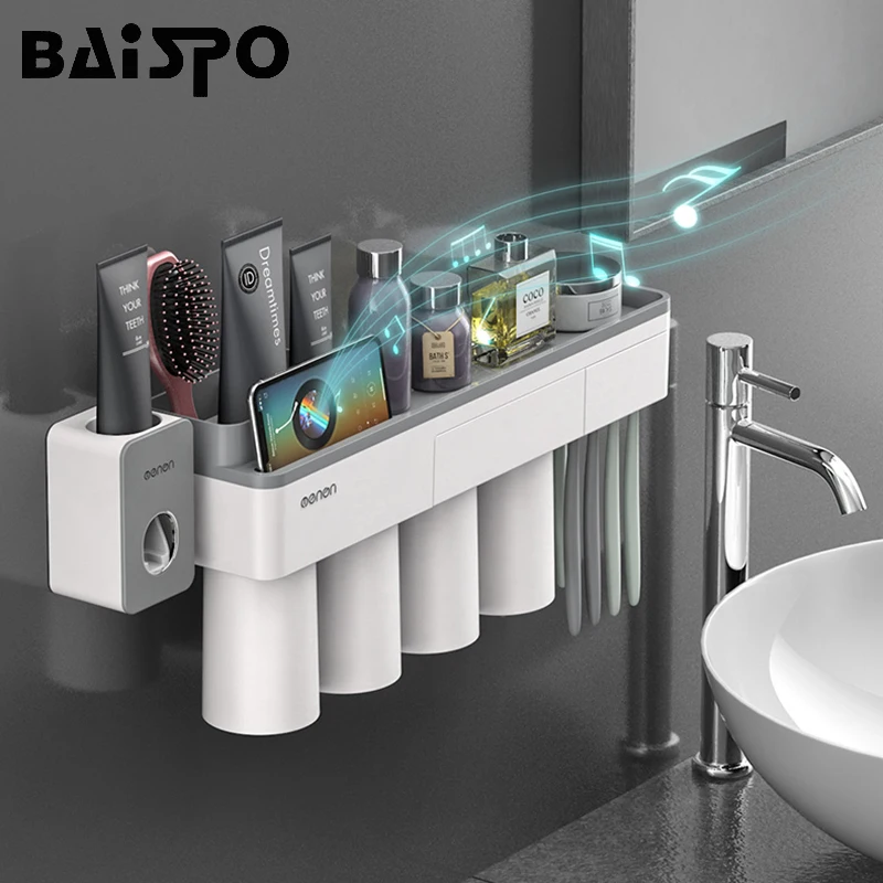 BAISPO магнитный держатель для зубной щетки с адсорбцией с 4 чашками настенный держатель для ванной комнаты Чехол Набор аксессуаров для ванной комнаты