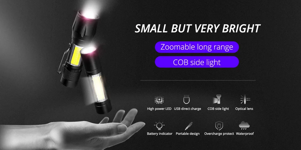 portátil portátil usb recarregável lanterna tocha holofote