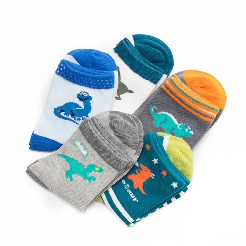 5 пар детских носков новые хлопковые носки с милым рисунком динозавра для мальчиков на весну и осень носки для девочек детские носки с От 2 до 12 лет
