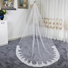 Собор Длина Аппликация Кружева Настоящее Кружева фаты с расческой один Слои кружева белый/слоновая кость Свадебные аксессуары Veil