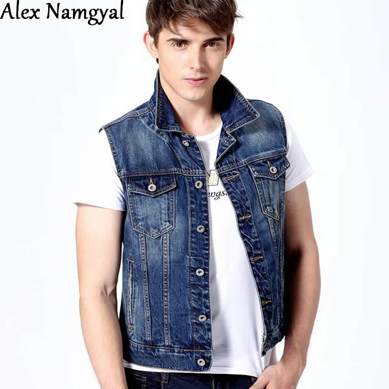 2016 autumn aummer men's cotton jacket vest male sleeveless denim vest