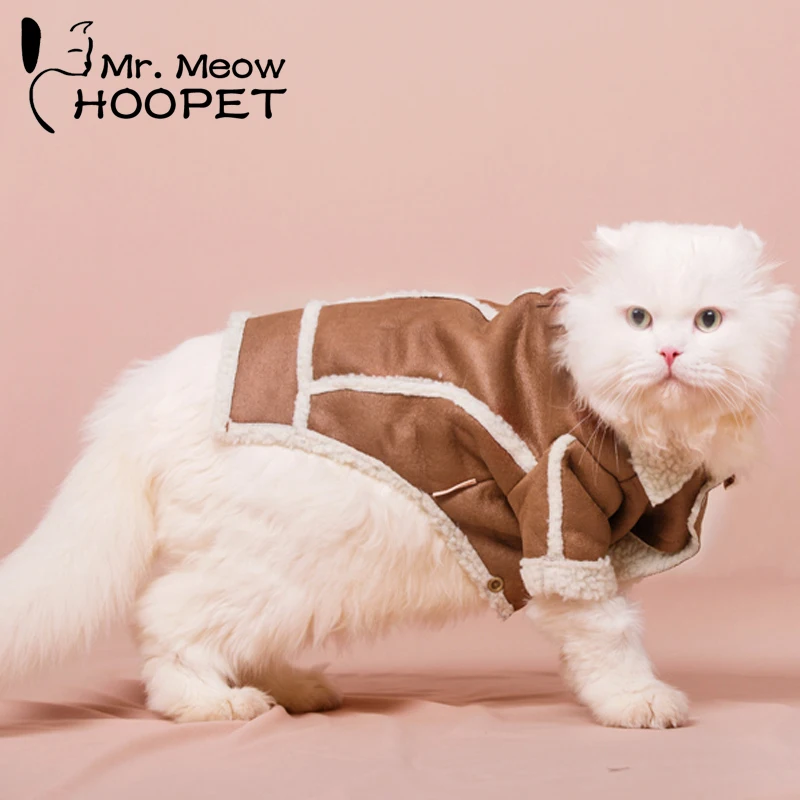 Hoopet Pet Cat Jacket Clothes Warm Decorative Pocket Vest Clothes for Cats Brown&Gray Puppy Coats