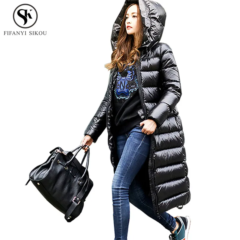 Winter coat women Thick Glossy Long Down jacket Fashion Warm 90 White