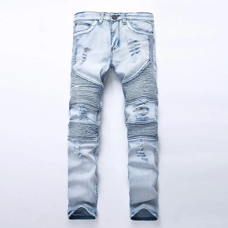 Модные Узкие Для мужчин Жан тонкий эластичный Жан Homme Омывается Ripped Для мужчин s хип-хоп брюки джинсы Синий Черный Для Мужчин's джинсовые байкерские джинсы