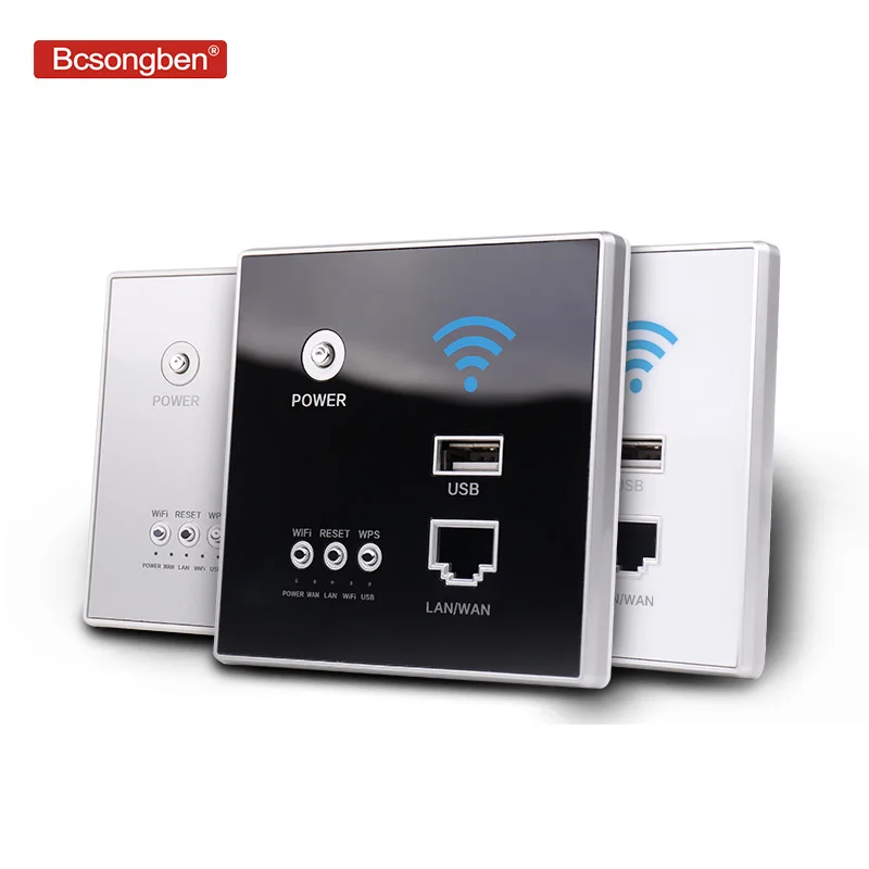 

Bcsongben Smart Wireless WIFI repeater extender Wall Embedded 2.4Ghz Router Panel 300M 220V power AP Relay usb Charger socket