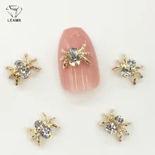 LEAMX 10 шт. украшения для ногтей из сплава в виде паука 3D AB/белые стразы украшения для ногтей в виде паука сверкающие принадлежности для ногтей L459