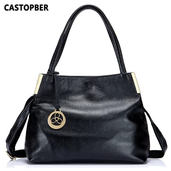 

New European And American Style Women Genuine Leather Bags Cow Leather Large Shoulder Handbags Female Famous Brands High Quality