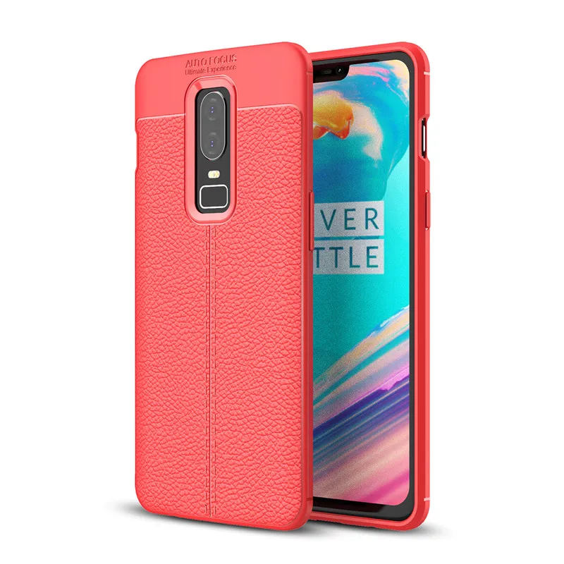 Чехол для Oneplus 6 Six, 6,28 дюймов, ударопрочный чехол из зернистой кожи, прочный Задний защитный бампер, чехол s для One Plus 6 1+ 6 A6000, ТПУ чехол - Цвет: Красный