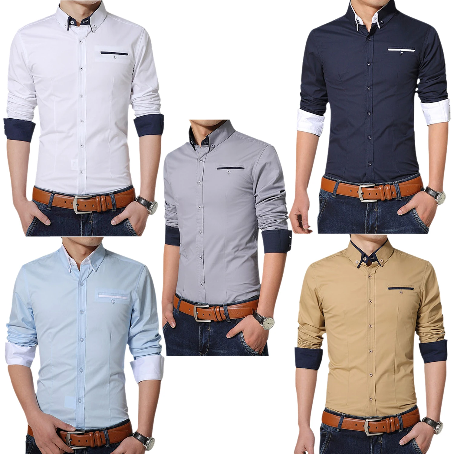 Новый Для мужчин Рубашки для мальчиков с длинными рукавами с лацканами Повседневная рубашка Для мужчин Slim Fit Формальные социальной рубашка