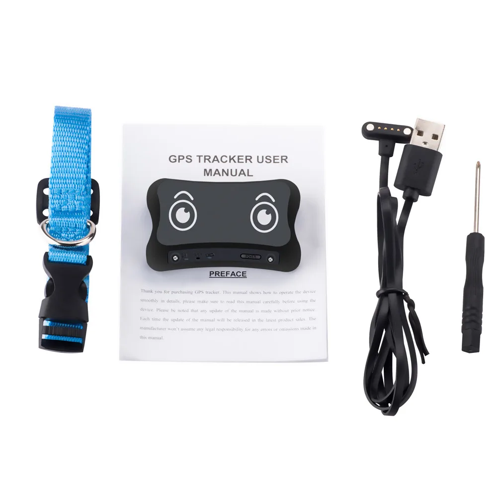 Auto Tracker Pet IP66 Wasserdicht Pet GPS Tracker Realtime-Tracking Low Alarm haben eine blau krage