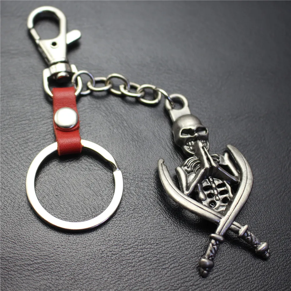 

Double Sword Skeleton Hero Pendant Keychain Real Leather Key Chain Car Key Holder Keyring Bag Hang Charms Gift For Women And Men