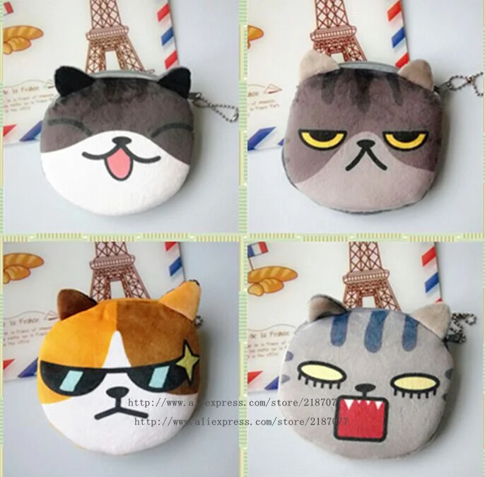 

NEW HOT Popular 6Designs OF Cats BAG , 3D Faces Plush Cat Coin Bag Purse Wallet Pouch Case BAG ; Women's Hand Cash BAG Handbag