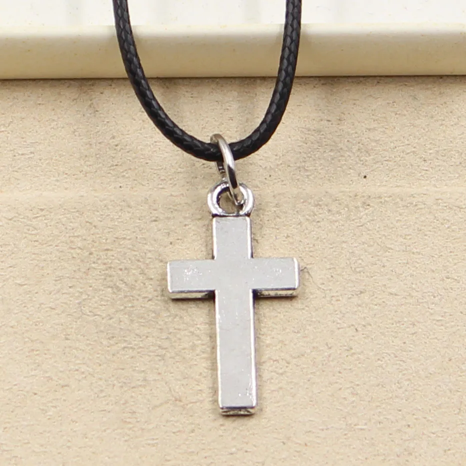 

New Fashion Tibetan Silver Pendant cross Necklace Choker Charm Black Leather Cord Factory Price Handmade jewelry