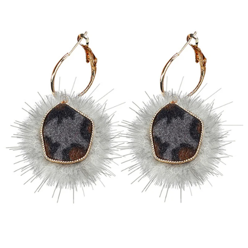 

Irregular Leopard Print Geometric Mink Hair Ball Earrings For Women Gold Color Small Round Hoop Earings Fashion Jewelry