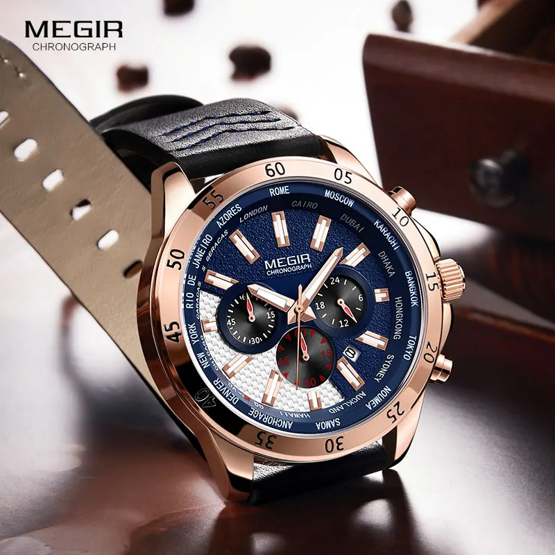 MEGIR Military Sports Quartz Watches for Men Waterproof Luminous Chronograph Wristwatch Man Relogio
