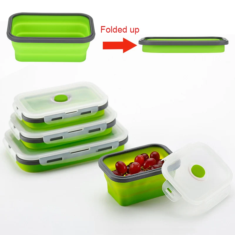 

Lunch Box Silicone Bowl Folding Foldable Portable Food Storage Container Eco-Friendly 350ML/500ML/800ML/1200ML E2S