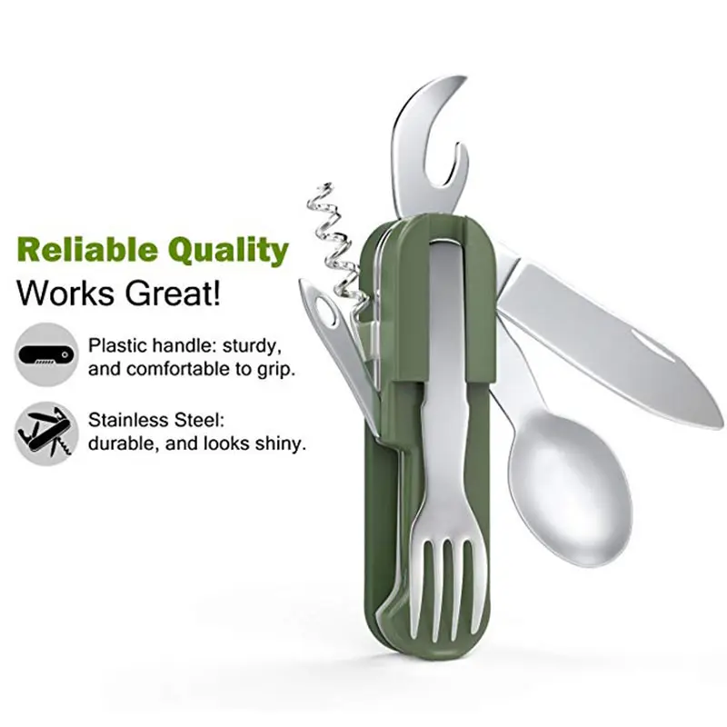 Al aire libre plegable de Camping de vajilla multipropósito con tenedor cuchillo cuchara abrelatas de botella de la lona llevar bolsa de Picnic cubiertos conjuntos