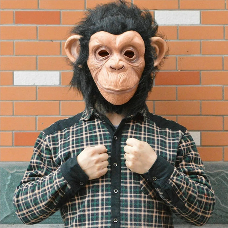 Funny Realistic Monkey Head Mask Adult Animal Costume Halloween Cosplay Gorilla Masquerade Party