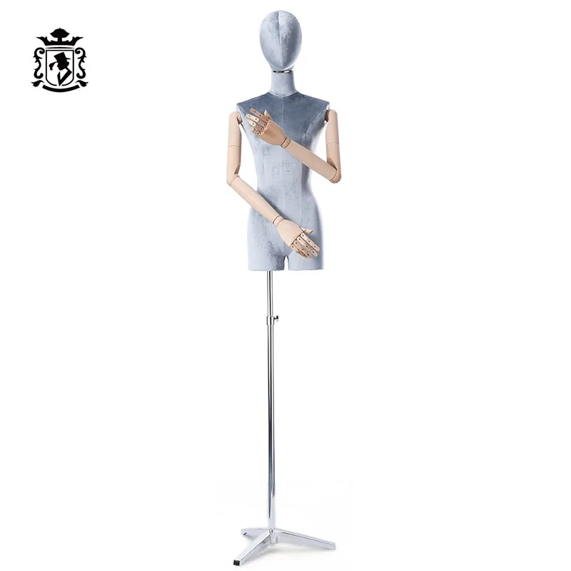 Манекен женского торса форма платья тела с штатив Стенд и деревянные руки для одежды платье ювелирных изделий дисплей - Цвет: gray