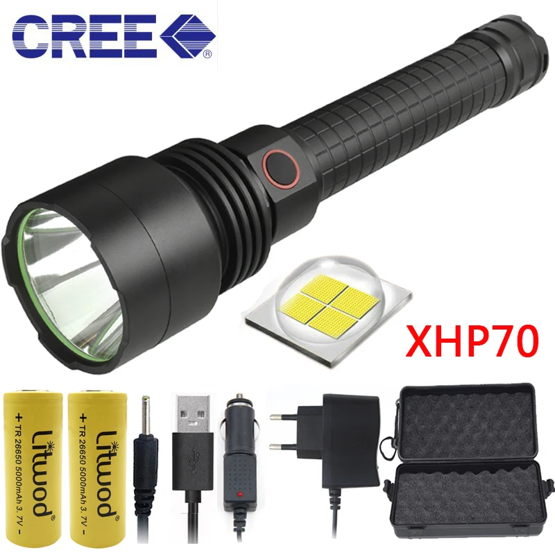

Z201512 Litwod high powerful Tactical defense LED flashlight torch light CREE XHP70 chip power by 18650 or 26650 Battery Lantern