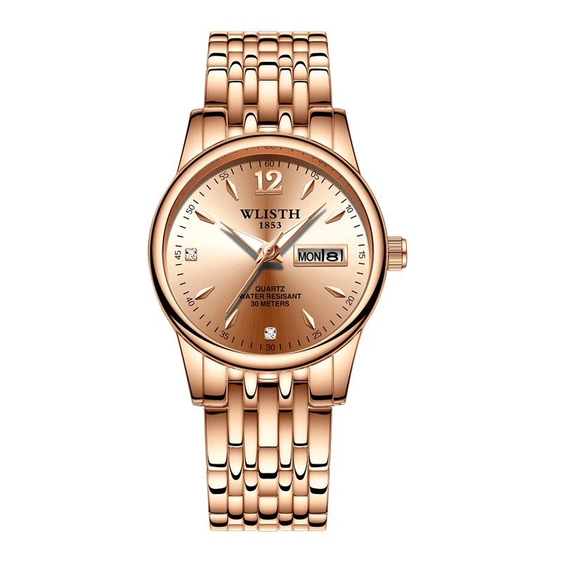 

2019 Women Watch Luxury Quartz Clock Rose Gold Top Brand Fashion Dress Ladies Wristwatch Stainless Steel Week Date Female Watch