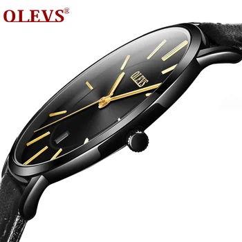 

OLEVS Watch men Ultra thin Japan movement Quartz watch Genuine Leather Auto date waterproof Fashion simple Wrist watch relogio