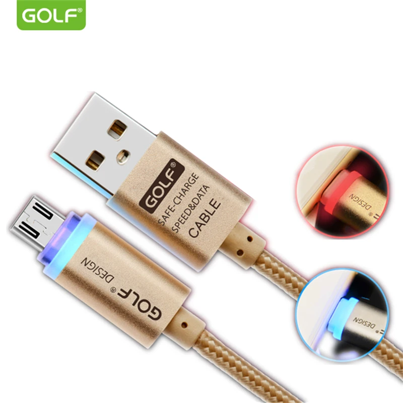 Golf 1 м металлический Плетеный умный светодиодный Micro USB кабель для синхронизации данных и быстрой зарядки для samsung S4 S6 S7 LG G3 G4 V10 Android кабели для зарядки