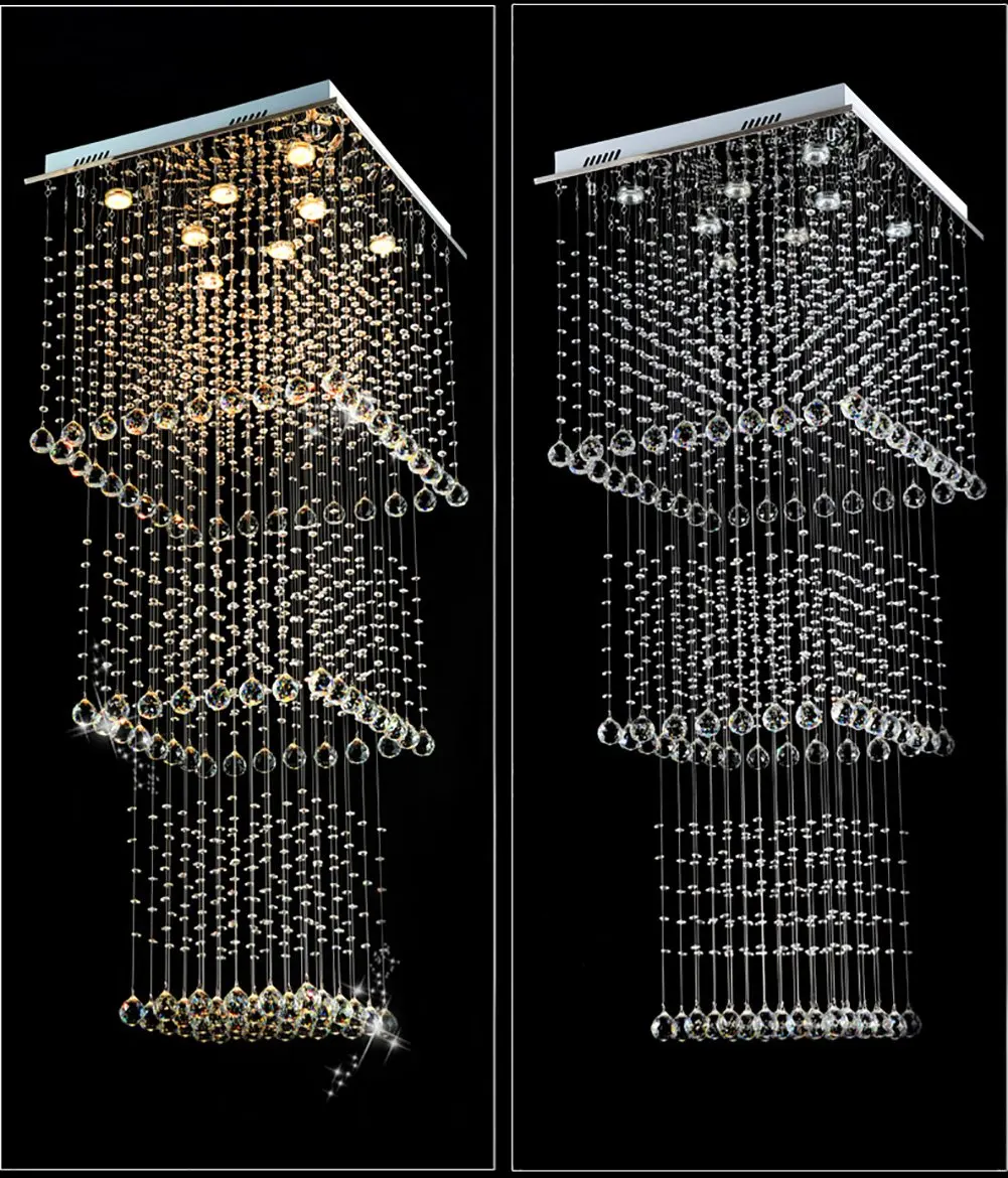 Современный квадратный светодиодный хрустальная люстра освещение бегущие огни светильник лестница лампа для прихожей лестницы фойе