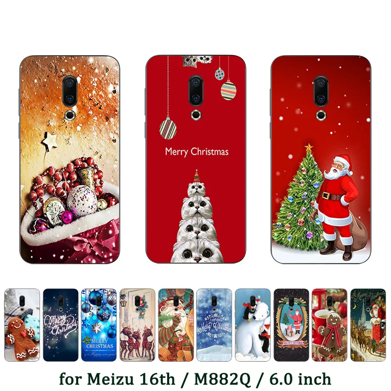 

6.0inch for Meizu 16th Phone Fitted Case for Meizu 16 M882Q Cover X'mas Elk Printed Ultrathin Silicone Soft TPU Protection Shell