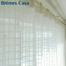 Жаккардовый клетчатый льняной оконный экран вуаль тюль занавеска белого цвета для гостиной спальни украшение дома