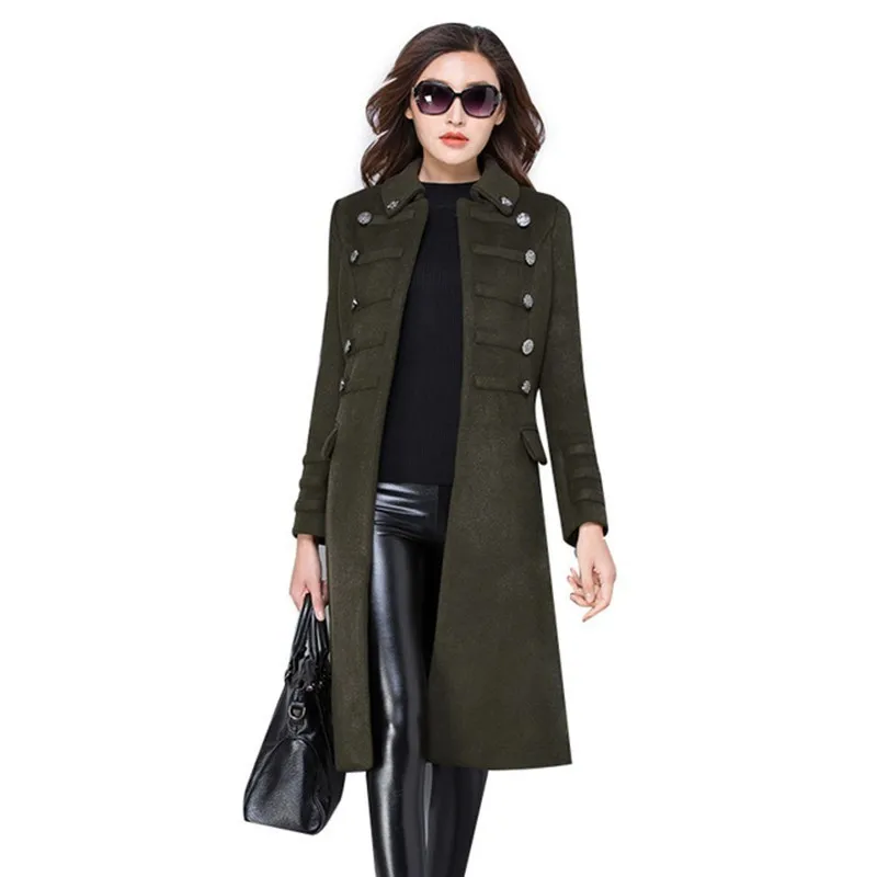 

Winter Women New Turn Down Collar Slim Wool Coat Autumn Fashion Mid Long High Quality Double Breasted Plus Size Female Outerwear