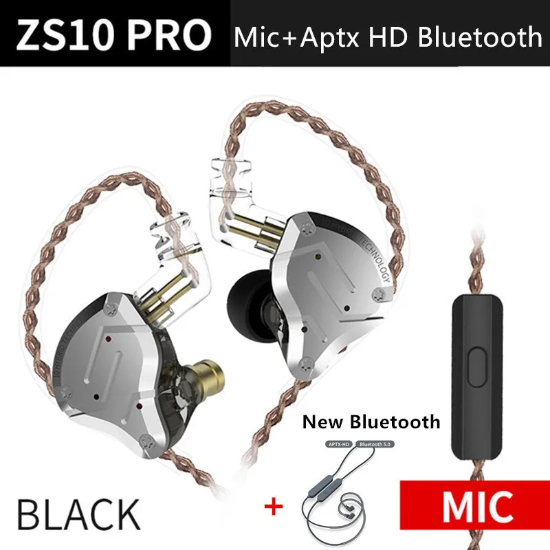 Kz Zs10 Pro Aptx Hd Bluetooth кабель в ухо наушники гибридные 4Ba+ 1DD Hifi бас наушники металлические наушники спортивные для Iphone - Цвет: BlackMicAptxHDblueto