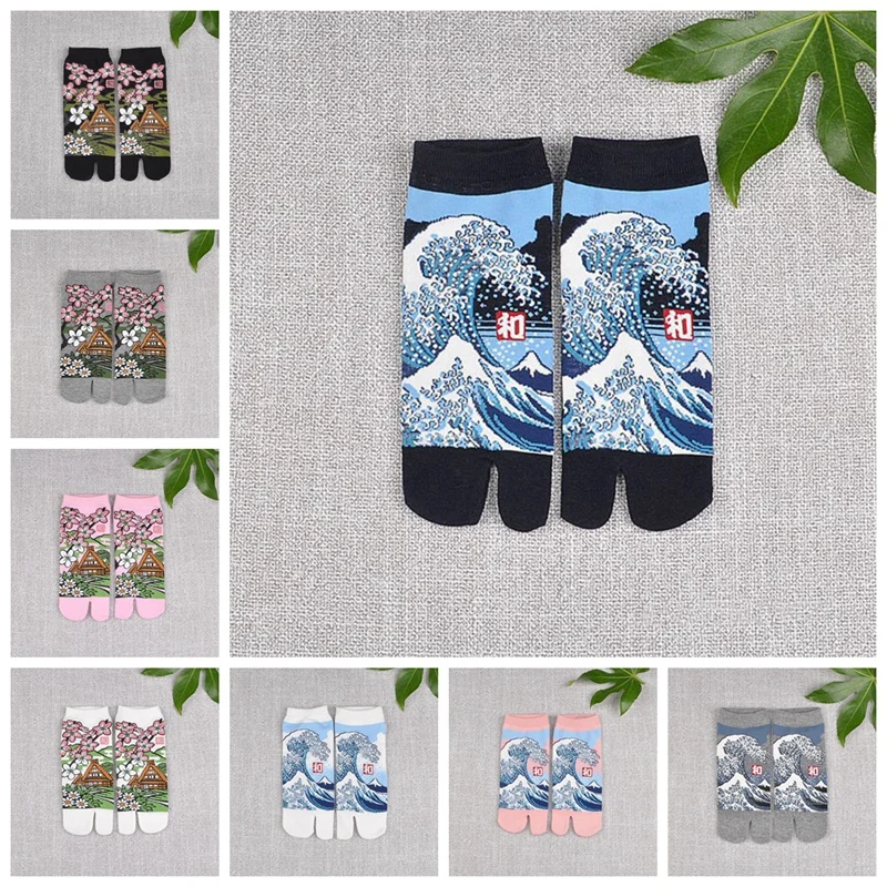 

Split Toe Sandal Short Socks Geta Kimono Flip Flop Wave Sakura New ZXY9729