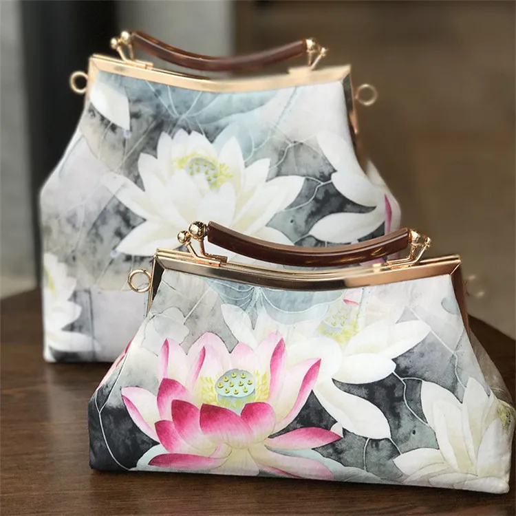 

Professiona Handmade DIY Crafts Material Package For Fashion Flower Lotus Design Women Bag Metal-opening Frame Bag