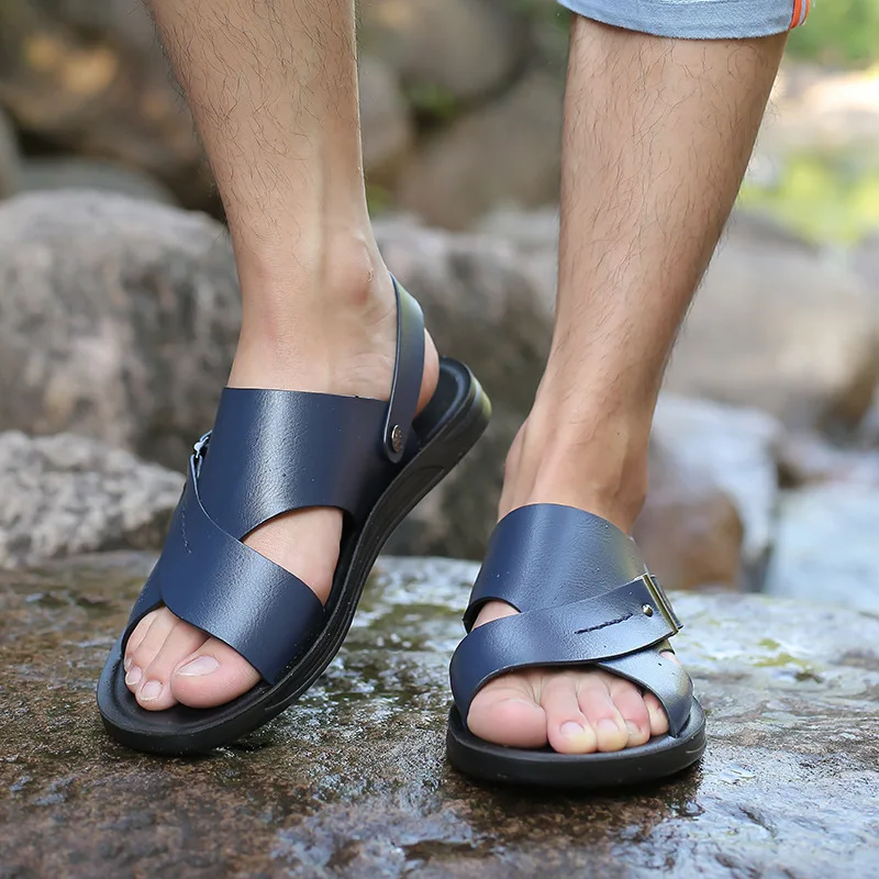 

New Summer Big Size Men's Sandals Fashion Genuine Leather Beach Shoes Mens Casual Breathable Non-Slip Large Slippers Flats