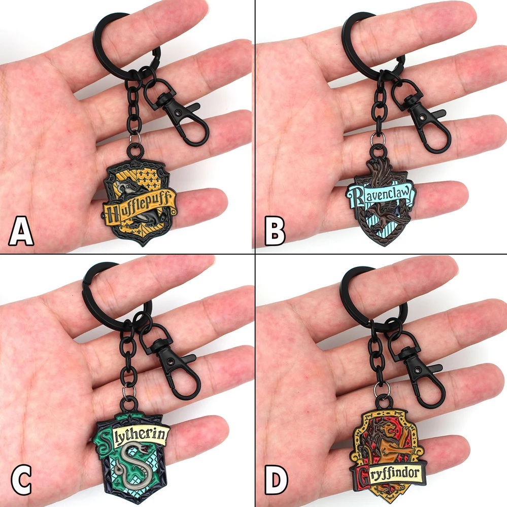 

Harri Potter Gryffindor Slytherin Hufflepuff Ravenclaw Symbol Metal Handmade Pendant Keychain Keyring Cosplay Collection Gift