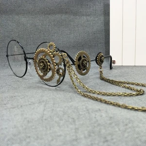 Image 2 - الرجعية النساء Steampunk النظارات المستديرة إطار السيدات لوليتا التروس سلسلة الديكور نظارات الشرير القوطية تأثيري اكسسوارات هالوين