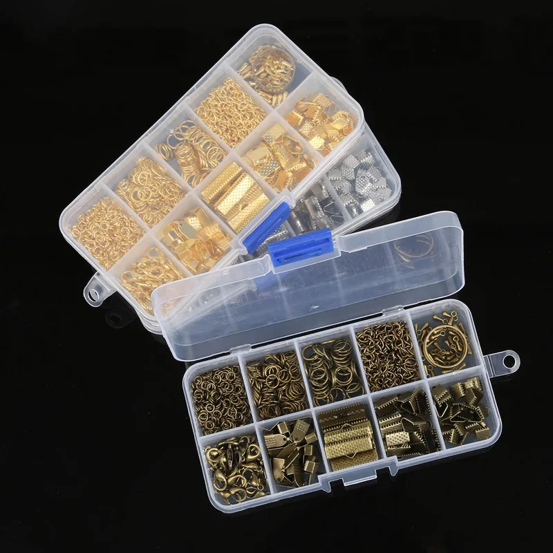 

1Box 3 Colors Lobster Clasps Ears Hooks Jump Rings Extender Chains Tail Chain Clip DIY Jewelry Findings Making Box Beads Kit