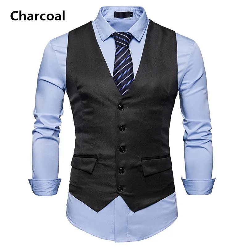 

Black/Charcoal Men Suit Vest Five Buttons Custom Made Men's Fashion Wedding Waistcoat Single Breasted Business Mens Vest
