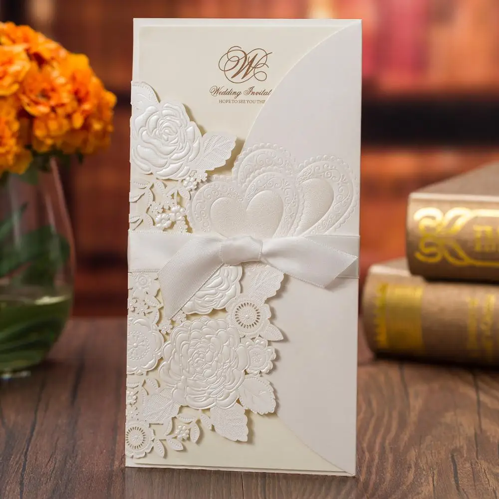  Wholesales One Pack (25 Sets) Laser cut Wedding Invitations with rsvp Cards Kit and Envelopes For p - 33035898969