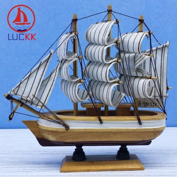 

LUCKK 16CM Scandinavian Wooden Model Ships Wood Crafts Home Interior Decor Nautical Miniature Handmade Retro Sailboat Figurine