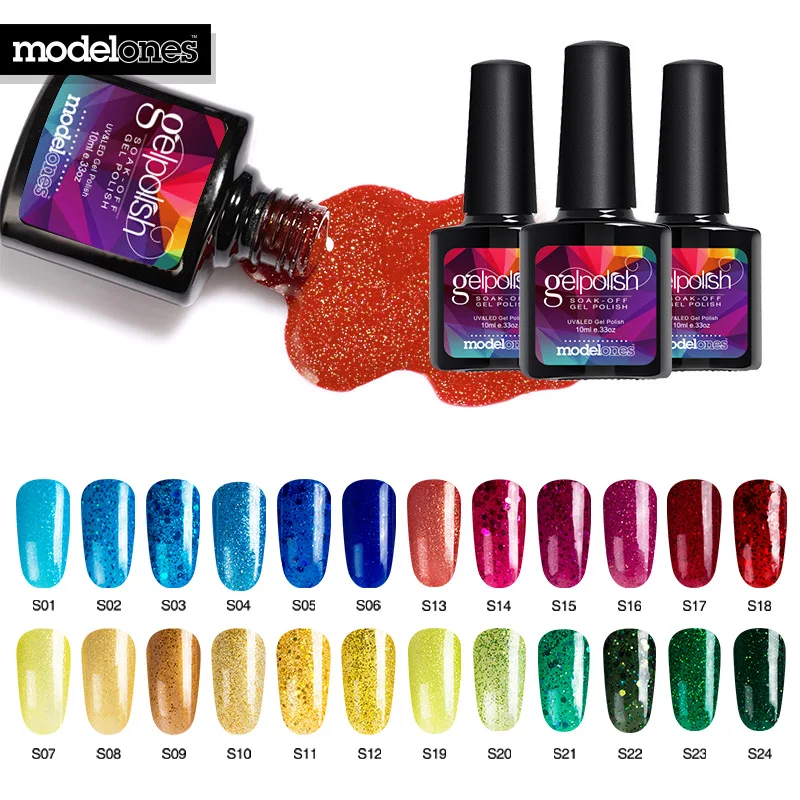 

Modelones 2017 Newest Style Nail Gel Polish Led Lamp Soak Off Dazzling Glitter UV Nail Gel Varnish Golden Color Led Nail Glue