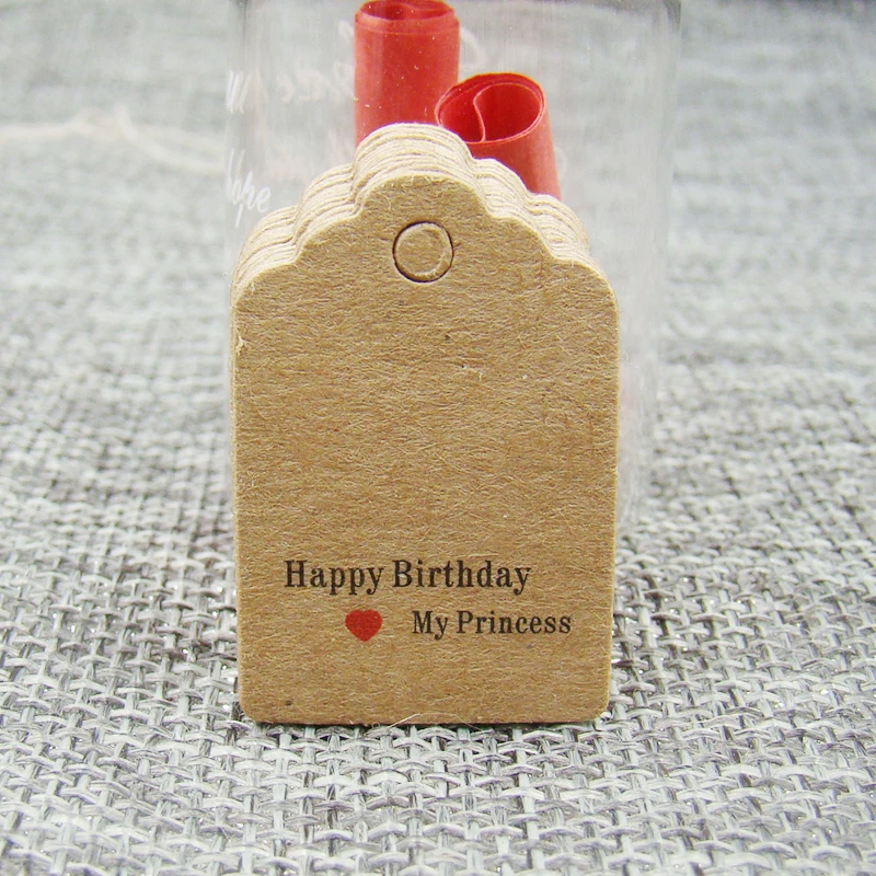 

100pcs per lot happy birthday my princess gifts hang tag kraft paper jewelry products label hang tag swing tag for packing