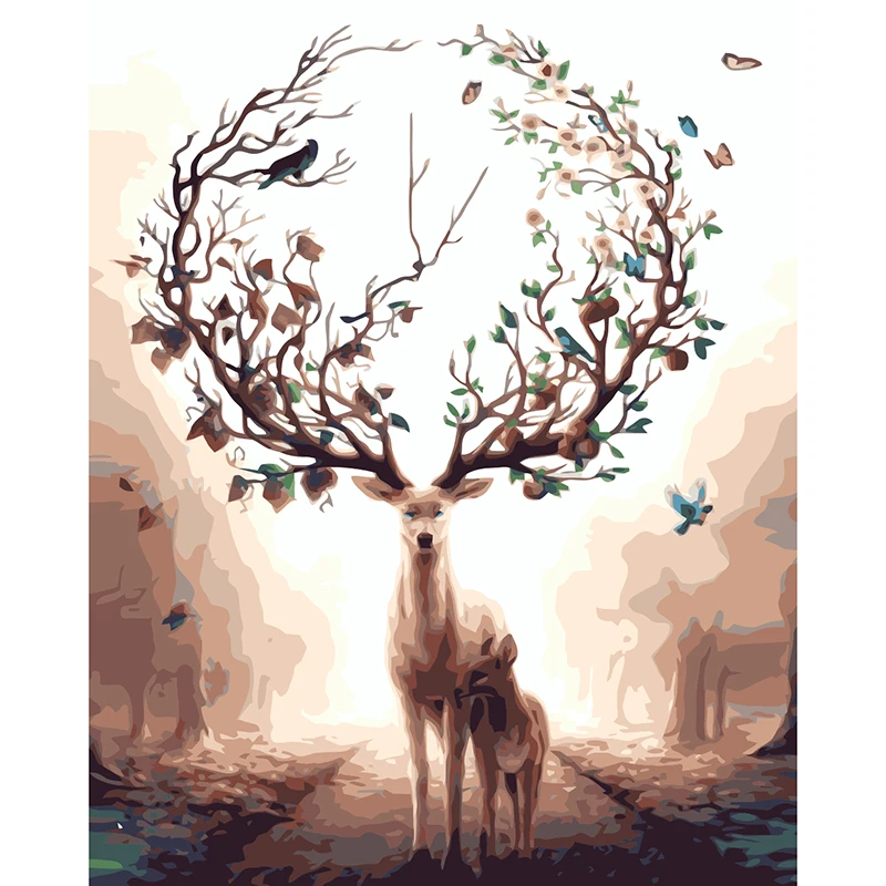 

Deer Tree Abstract Dream Painting By Number Paint On Canvas Acrylic Coloring Painitng By Numbers drawing pictures Home Decor