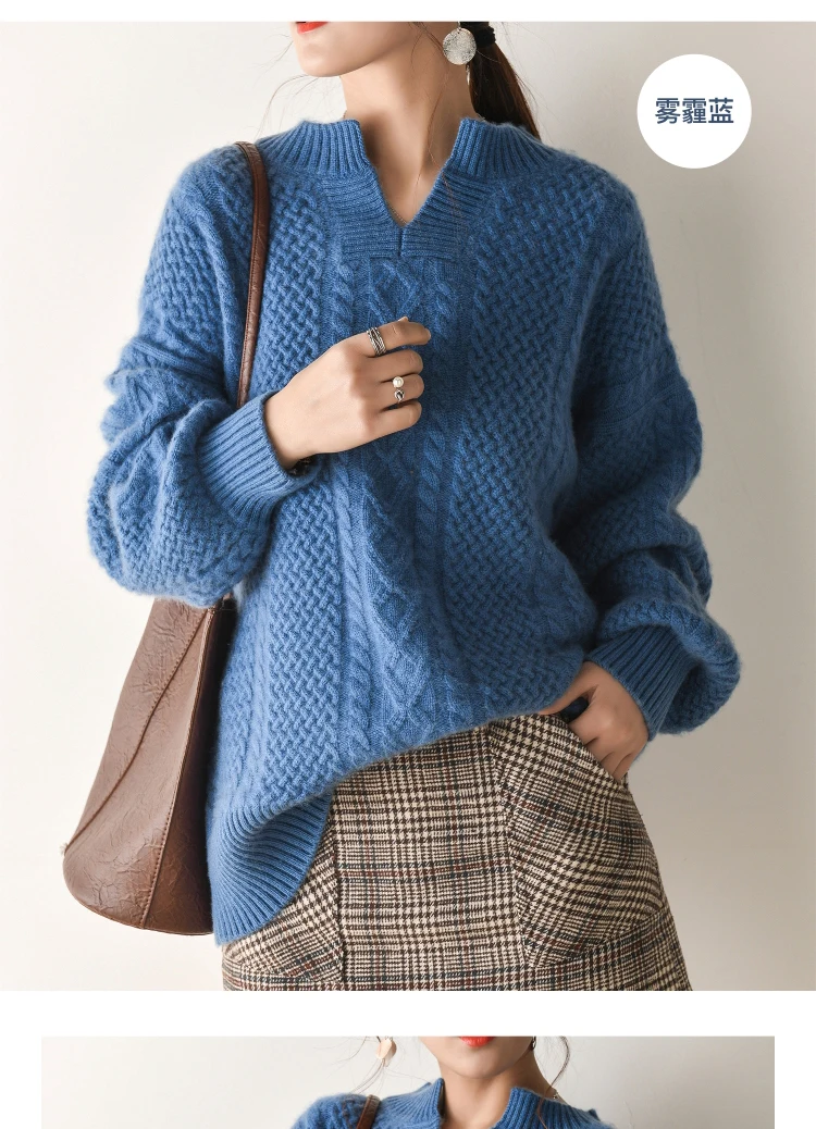 Осень и зима кашемировый свитер женский свободный пуловер с v-образным вырезом шерстяной свитер джемпер большой размер женский